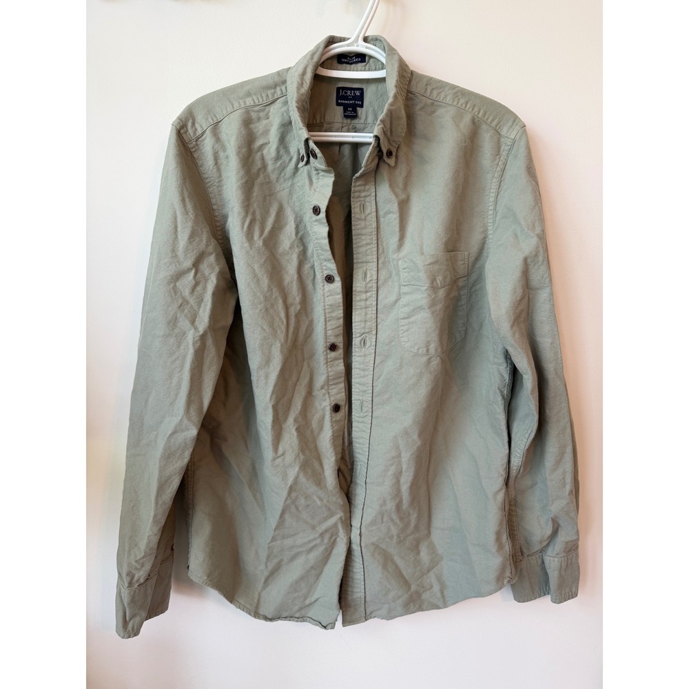 J.Crew Mens Slim Untucked Garment Dye Button Down Shirt Sage Green Olive Medium